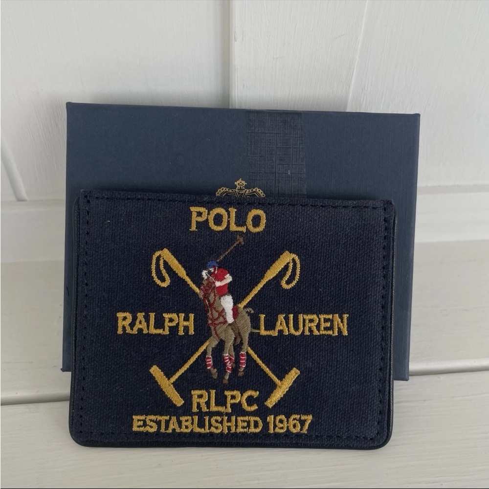 Polo Ralph Lauren Slim Card Case Wallet Crest Canvas Leather NWT & Gift Box